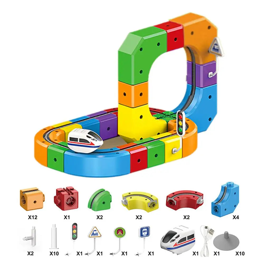 51/62/81/105//123/167PCS Magical Track Train Rechargeable 3D Building Tracks Cube Rails STEM Educational Toys Birthday Gift