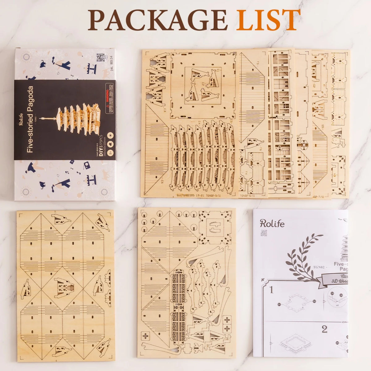 Rolife 3D Wooden Puzzle Five-storied Pagoda DIY Model Building Kit Creative Toys Birthday Christmas Gifts for Adults Kids