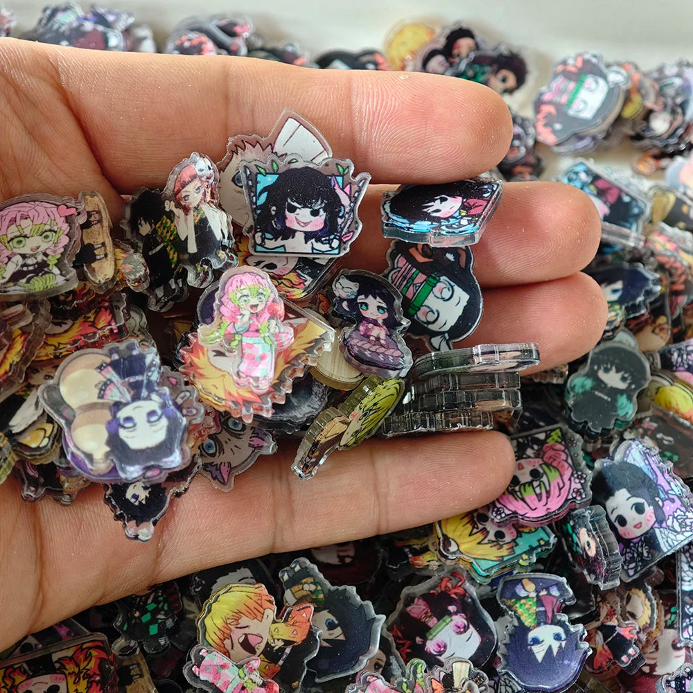 50pcs/set Demon Slayer Anime Resin Accessories Cute Image Laminating Acrylic Cream Glue Phone Case Refrigerator DIY Gift Patch
