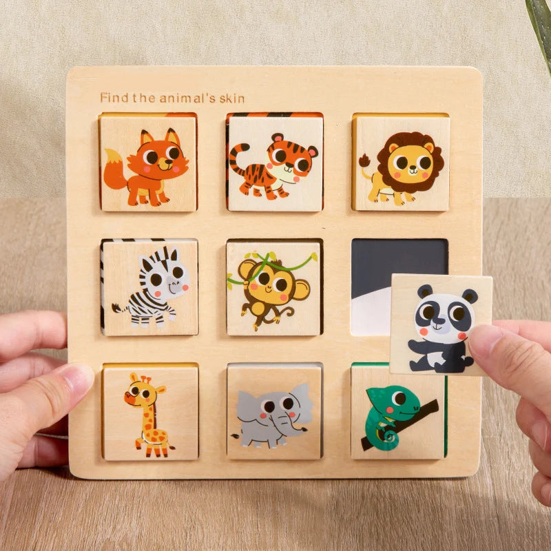 Wooden Logical Thinking Matching Puzzle Cognitive Board Montessori Teaching Aid Fruit Animal Pairing Board Educational Toys