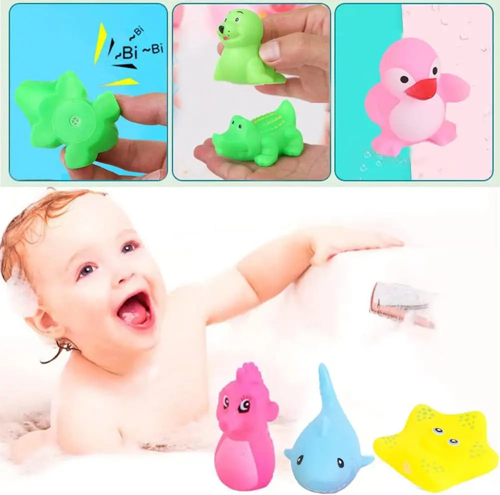 10pcs Preschool Bath Toys Rubber Sea Animals Toy Squeaky Bathtub Toys Baby Pool Floating Toy for Toddler Kids Party Decoration