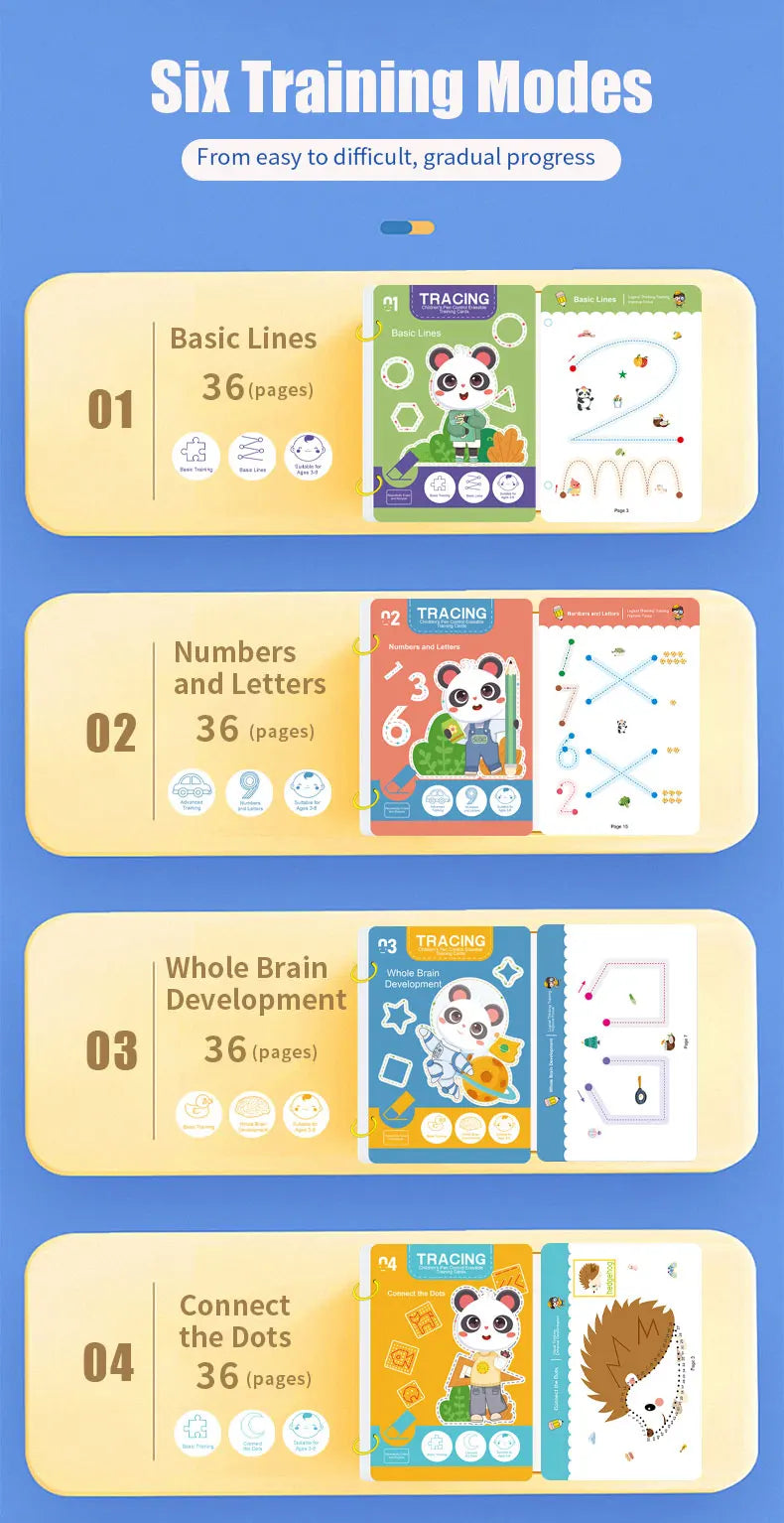 34-Page Reusable Magic Practice Notebook Set |   Whole-Brain Development, Pen Control Training, and Drawing Enlightenment Exercise Book |   Writing Skills Learning, Paper-Based Materials, Educational Workbooks |   Colorful In