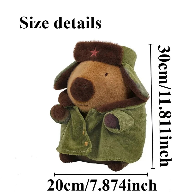 Capybara Plush Toy Cotton Jacket Doll Military Coat Cartoon Capybara Plushies Stuffed Animal Cushion Gift for Kids Girls Boys