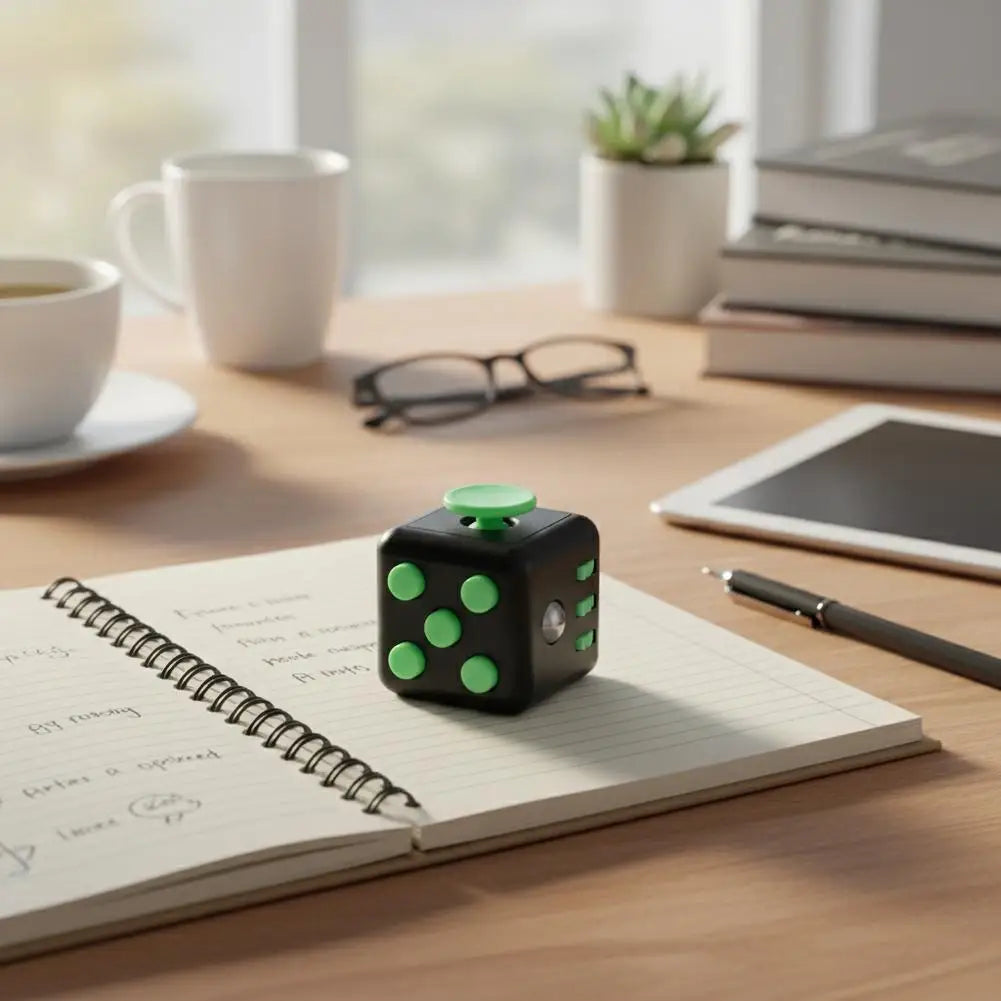 Square Infinity Dice Fidget Toy with Tactile Buttons Multifunctional 6-Side Decompression Cube Clicker Switch Gear Dial Joystick