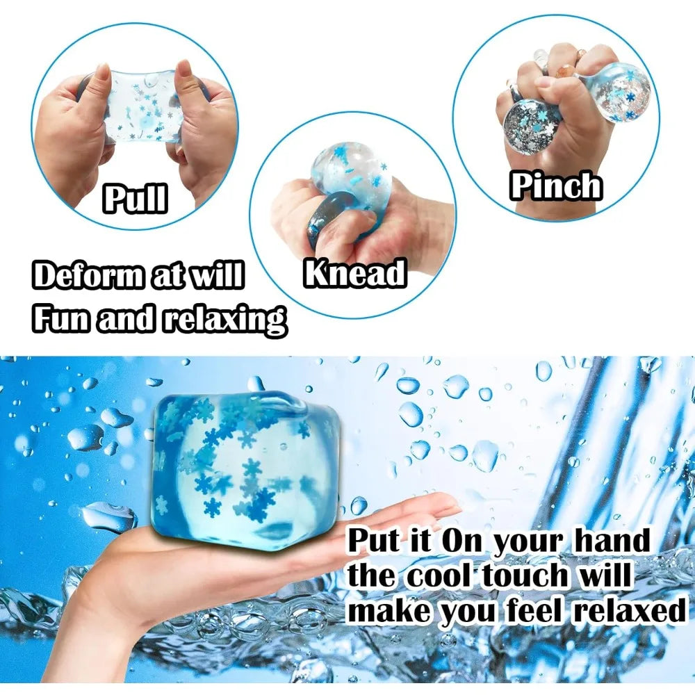 Squishy Ice Cube Stress Relief Ball Sensory Fidget Toys for Autism ADHD Anxiety Relief for Adults Easter Christmas Gift