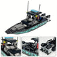 89pcs City Police Moc SWAT Black Camouflage Sea Speedboat Assault Boat Model, Small Puzzle Building Block Toy Accessories