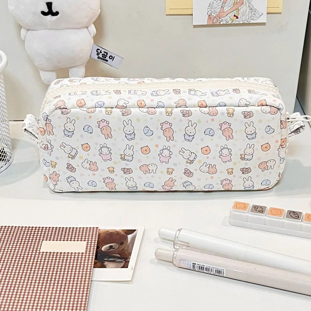Kawaii Miffy Cute Cartoon Rabbit Printing Pencil Box High Capacity Portable Stationery Storage Bag New Arrival Girl Gift Ins
