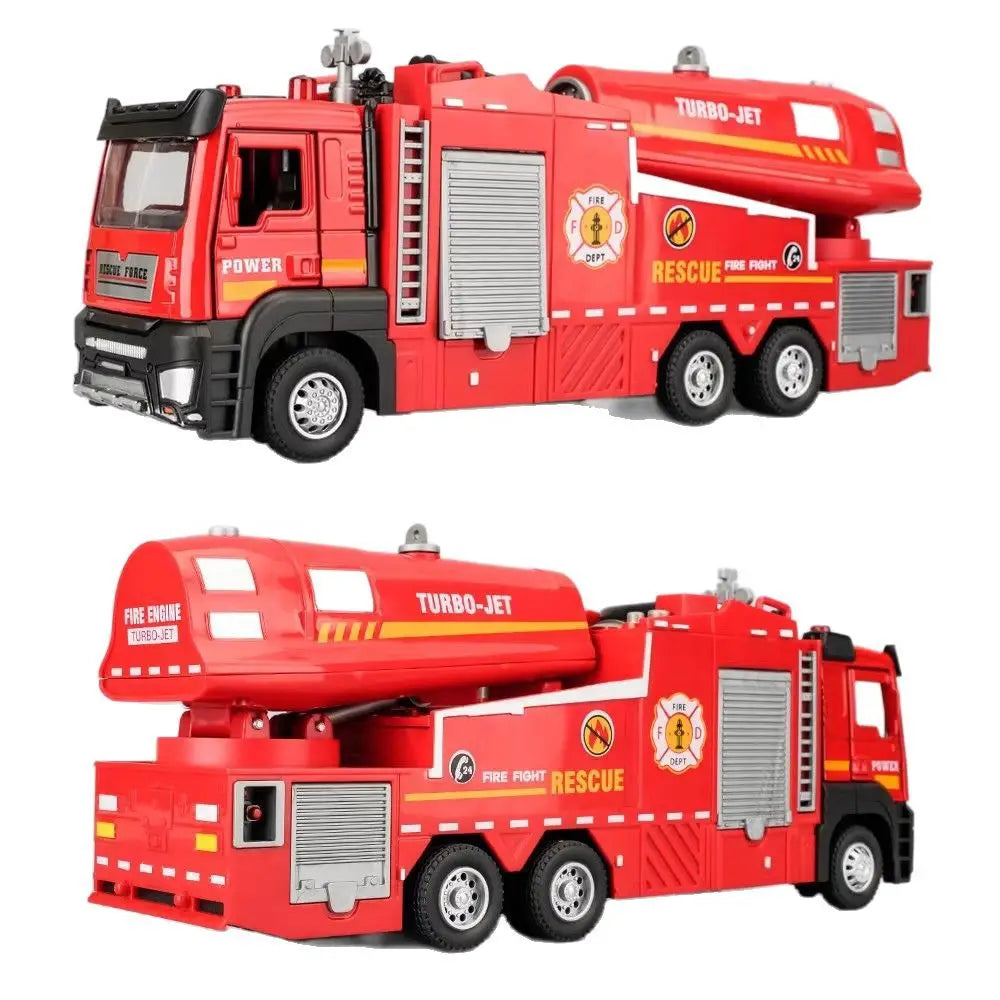1:32 Spray Fire Truck Model Water Spray Ladder Trucks Toy Car Sound Light Pull Back Doors Opened Vehicle Collection Boys Gift