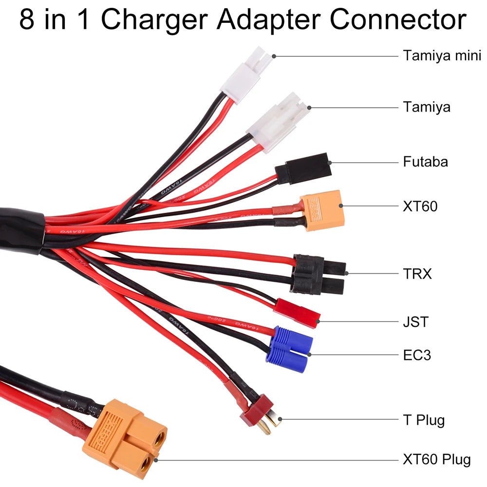 RC Charger Adapter Connector 8 In 1 Charger 4.0mm Banana XT60 TRX Tamiya Lipo for RC Car Drone Imax B6 B6AC Battery Cable