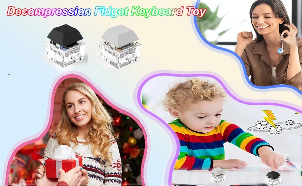 Keyboard Fidget Toys, Keyboard Fidget Keychain Decompression Toys Keyjcap Clicker Fidget Toy Stress Relief Fingertip Gadget