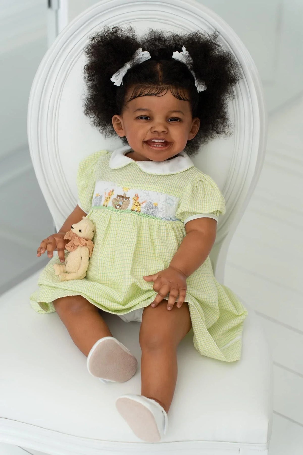 NPK 24inch Mila Dark Brown Skin Reborn Toddler Girl Doll Happy Baby Rooted Hair High Quality Collectible Art Doll