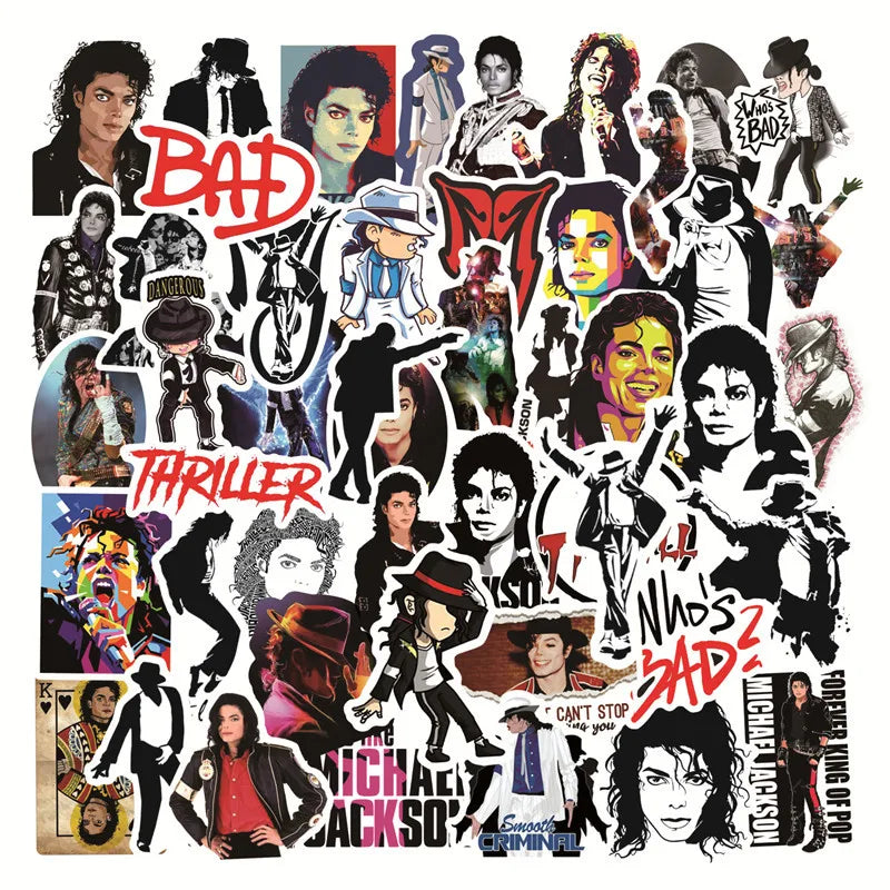 Michael Jackson Rock Star Graffiti Stickers 50Pcs, Waterproof DIY Decoration Decals For Luggage Bottle Fridge Notebook Computer