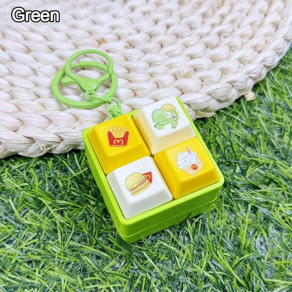 Fun Cartoon Squeeze Music New Unique Four-square Merit Key Button Keychain Couple Car Bag Key Chain & Pendant