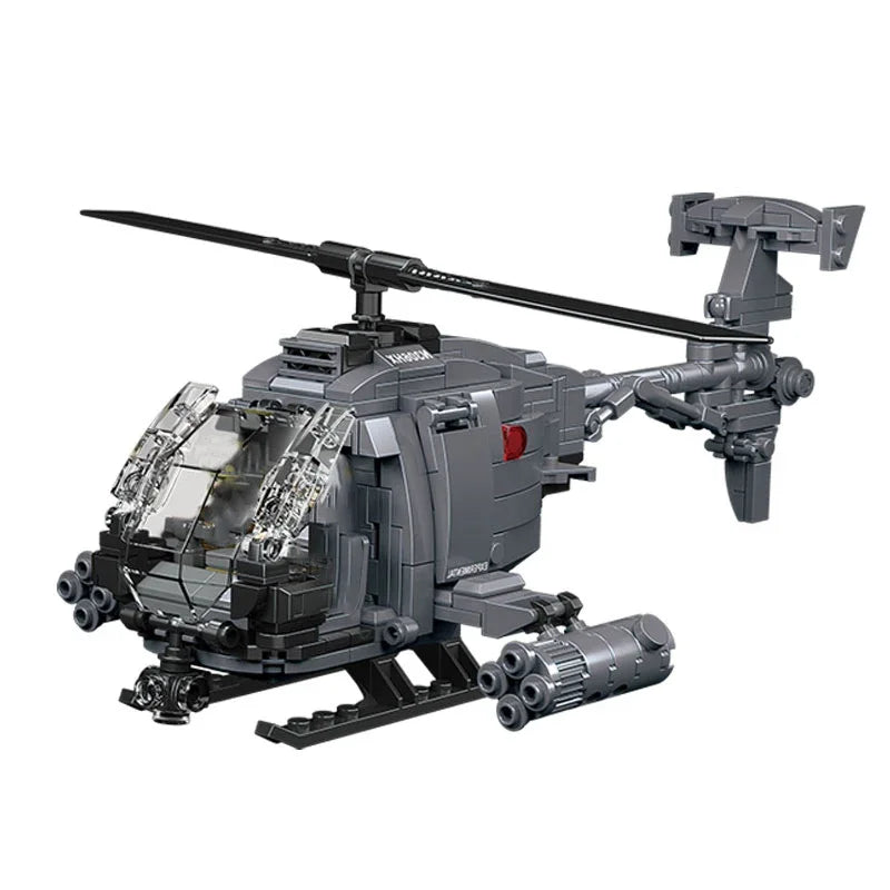 Diy Military  AH-6i Helicopter Fighter Model Aircraft Soldier Building Blocks Sets Airplane Dolls Brick Assemble Toys Gifts