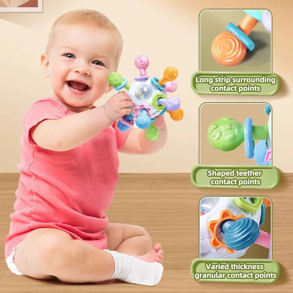 Manhattan Grasping Ball, Toddler Montessori Toys,Teether, 3-in-1  Rattle,Rubber and Teether for Early Education