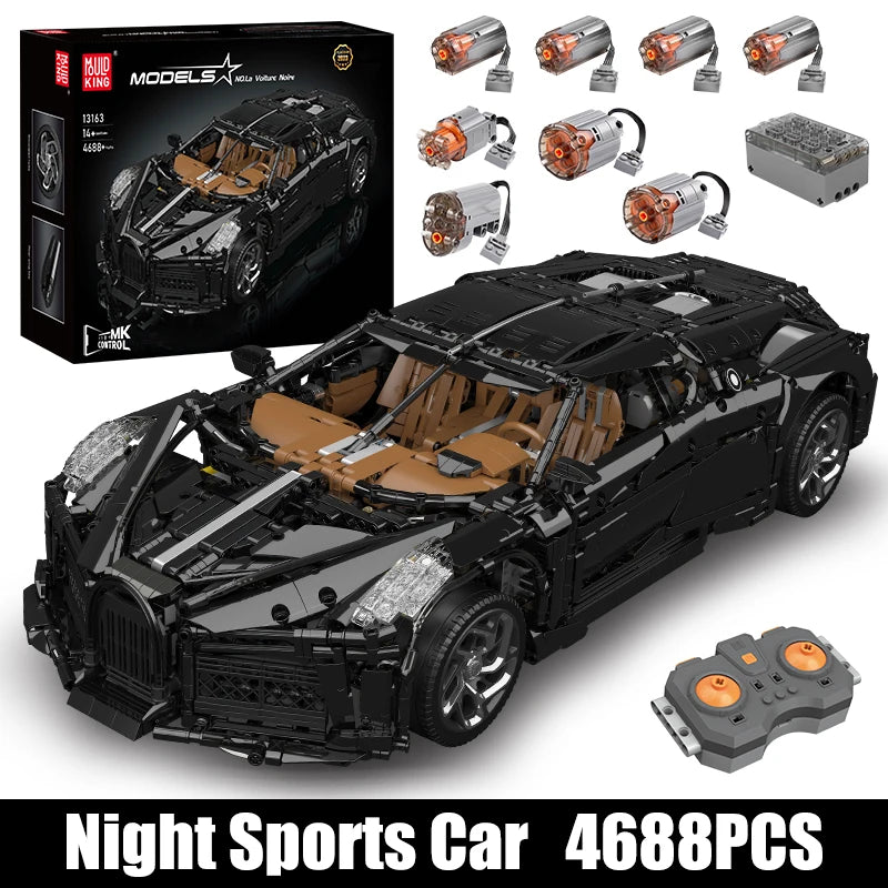 Mould King 13163 Technical Car Toys The MOC Black La Voiture Noire Building Block Assembly Sport Car Brick Kids Christmas Gift
