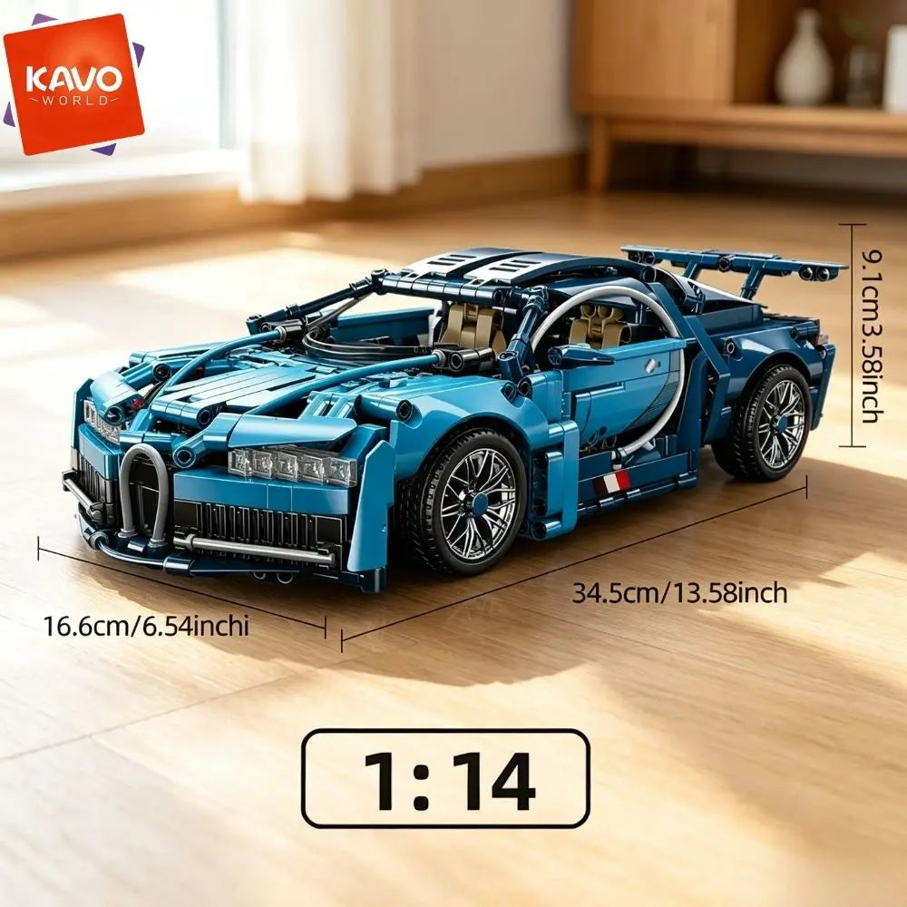 KAVOWORLD 1144PCS 1:14 Scale Blue Racing Building Block Toys Blue Supercar Building Kit Collectible Sports Car Model with Adjustable Scissor Doors & Rear Wing STEM Construction Toy for Teens 14+ Home Office Desk Decor Display