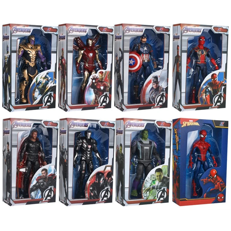 8pcs 18CM Avengers Collection Iron Man Spider Man Thanos Spider Captain Thor Hulk Transfiguration Action Decoration Toy Gift