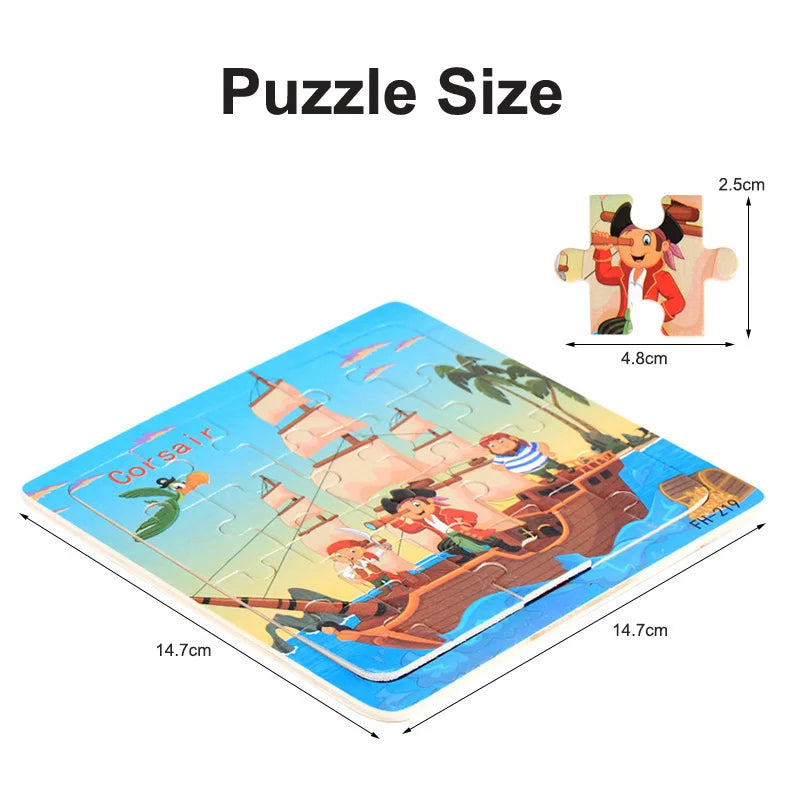 New 20 Piece Wooden 3d Puzzle Cartoon Animal Vehicle Jigsaw Puzzle Montessori Educational Toys For Kids 3-6 Years Old