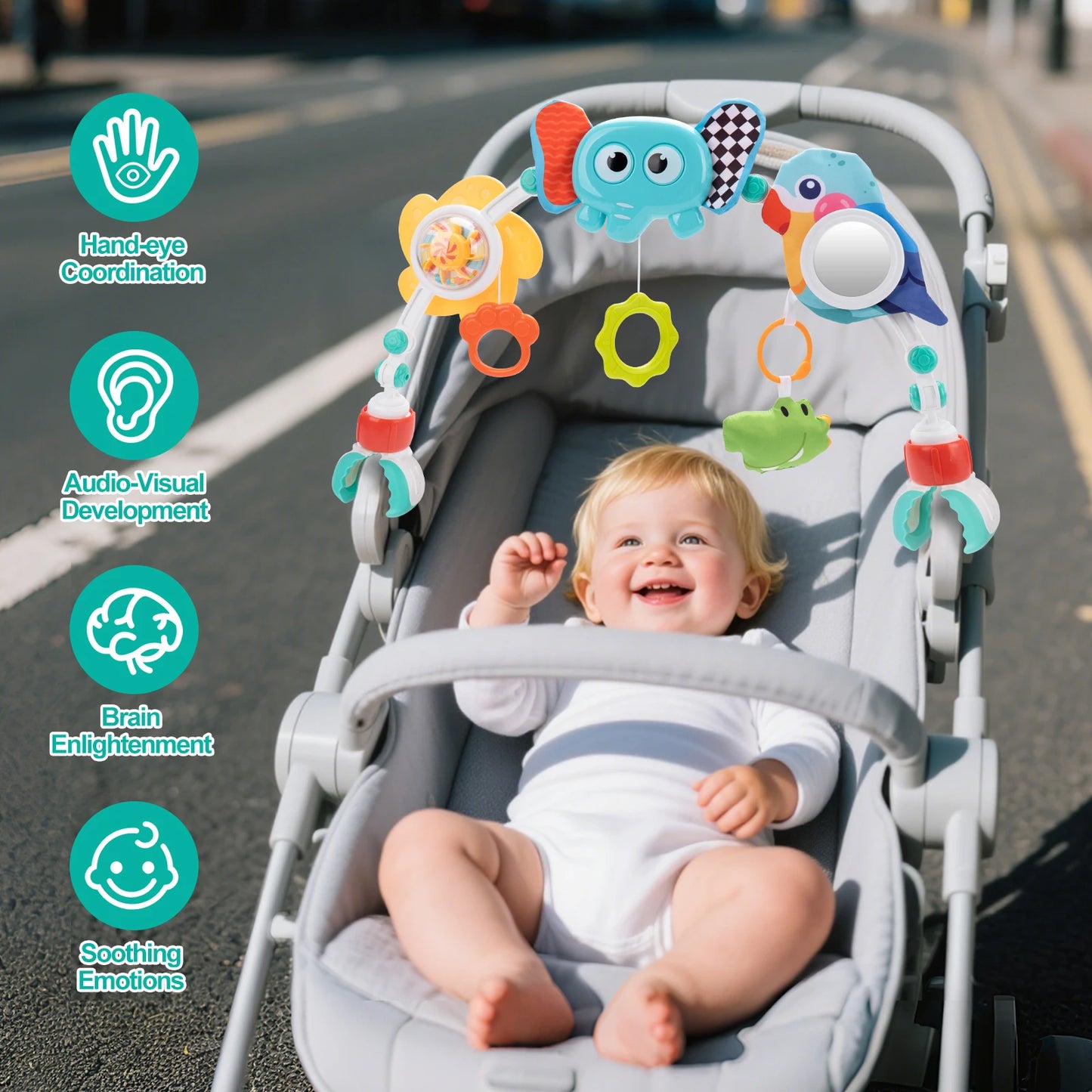 Baby Stroller Arch Toys Bouncer Toy Pram Activity Arch Toys Fine Motor Skills Toys Sensory Development Arch Baby Car Seat Toys