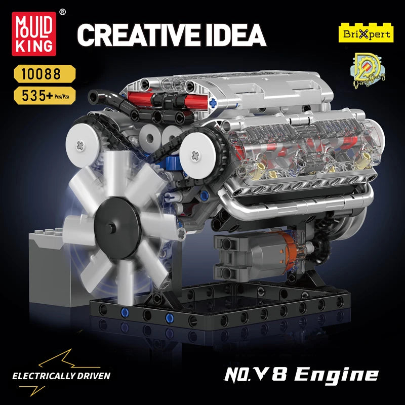 Mould King 10088 The V8 Engine Building Block Assembly Technical Car Brick Set Educational Car Engine Toys Kids Christmas Gift