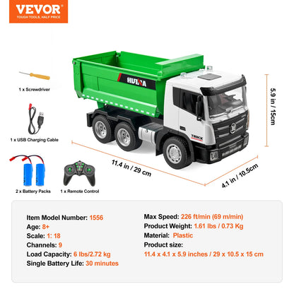SucceBuy RC Dump Truck 9-Channel Remote Model Car Toys Bulldozer Engineering Vehicle for Toddlers Kids Christmas Birthday Gifts