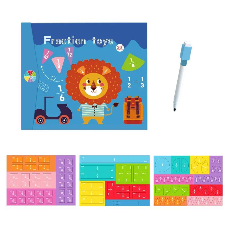 Kids Magnetic Fraction Math Montessori Toys Wooden Fraction Book Set Arithmetic Teaching Aid Kids Educational Learning Toys