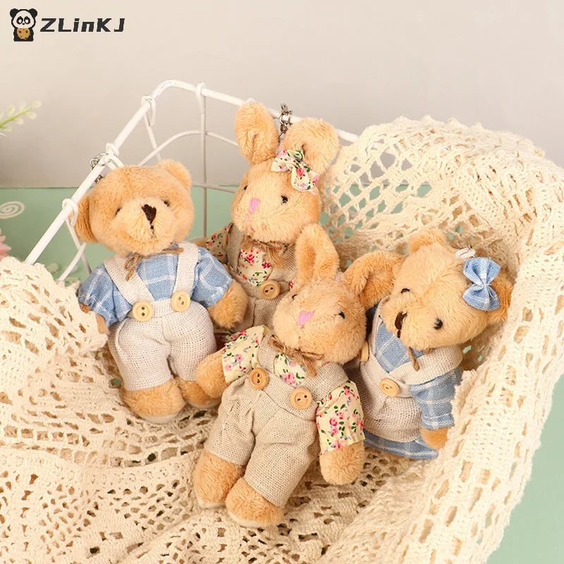 ▶1PCS Cute Wear Clothes Bear Plush Toy Cartoon Rabbit Pendant Soft Stuffed Doll Keychain Backpack Decor Kid Gift