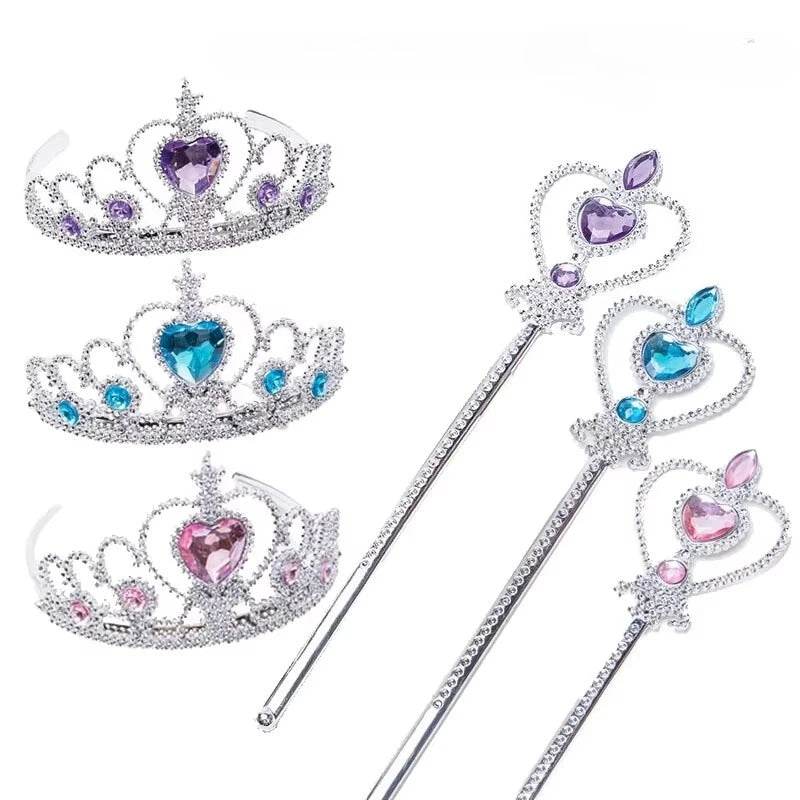 6pcs Rhinestone Tiara Crown and Magic Wand With Glitter Crystal Head Hoop Jewelry Hair Accessories For Girls Teens Birthday Gift