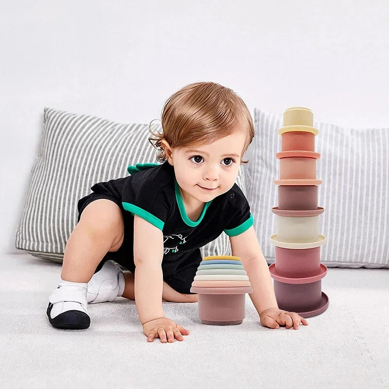 Baby Montessori Cup Stacking Toys Beach Pool Bathtub Educational Toys for Toddler Infant 0-12 Month Xmas Gift