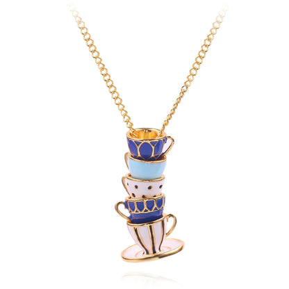 Tea Cup Charming Sweater Pendant Necklace for Women Plated Gold Choker Chain Necklace Simple Gothic Choker Accessories