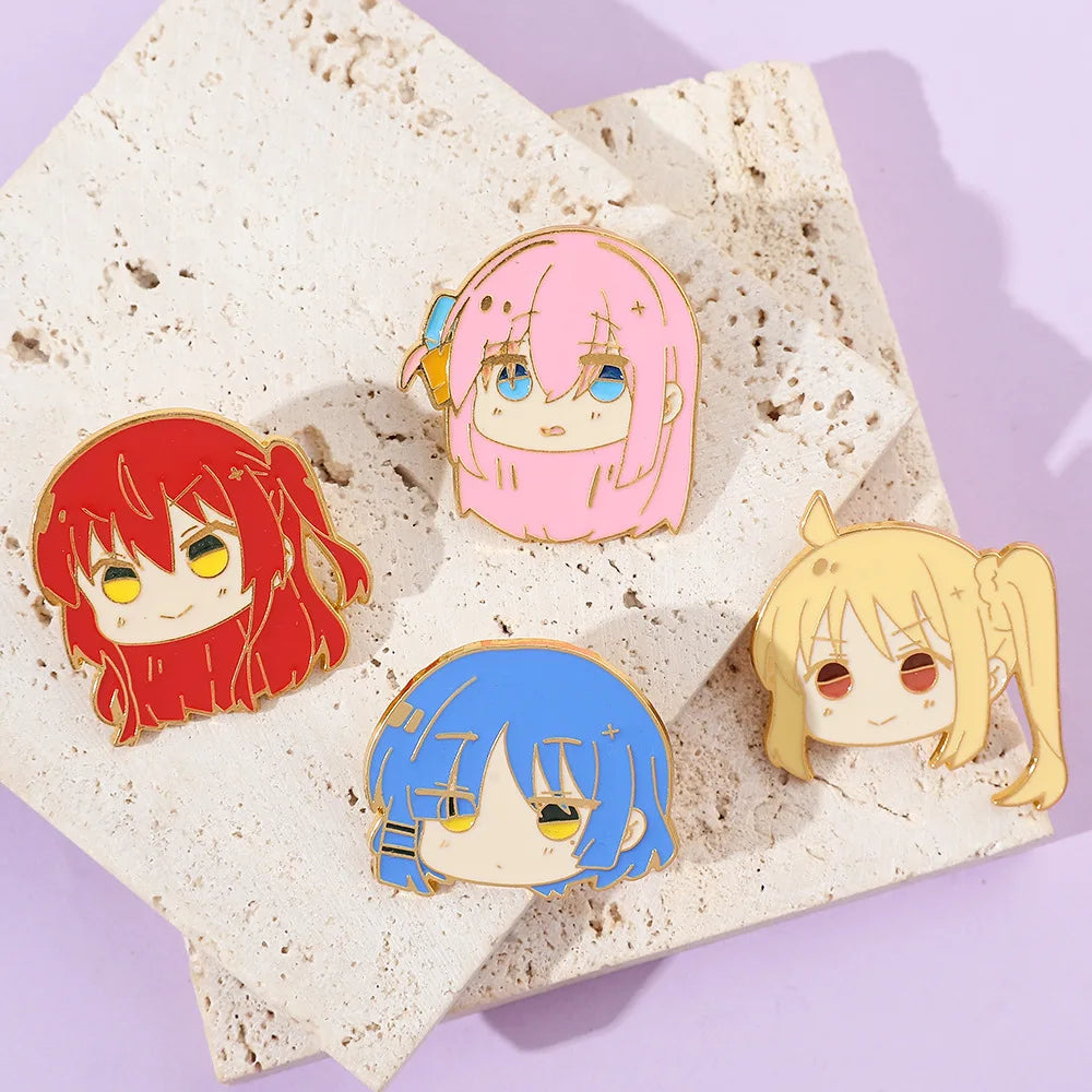 4PCS/set BOCCHI THE ROCK Anime Brooches Cute Character Pins Clothing Backpack Lapel Badges Cosplay Accessories Gifts