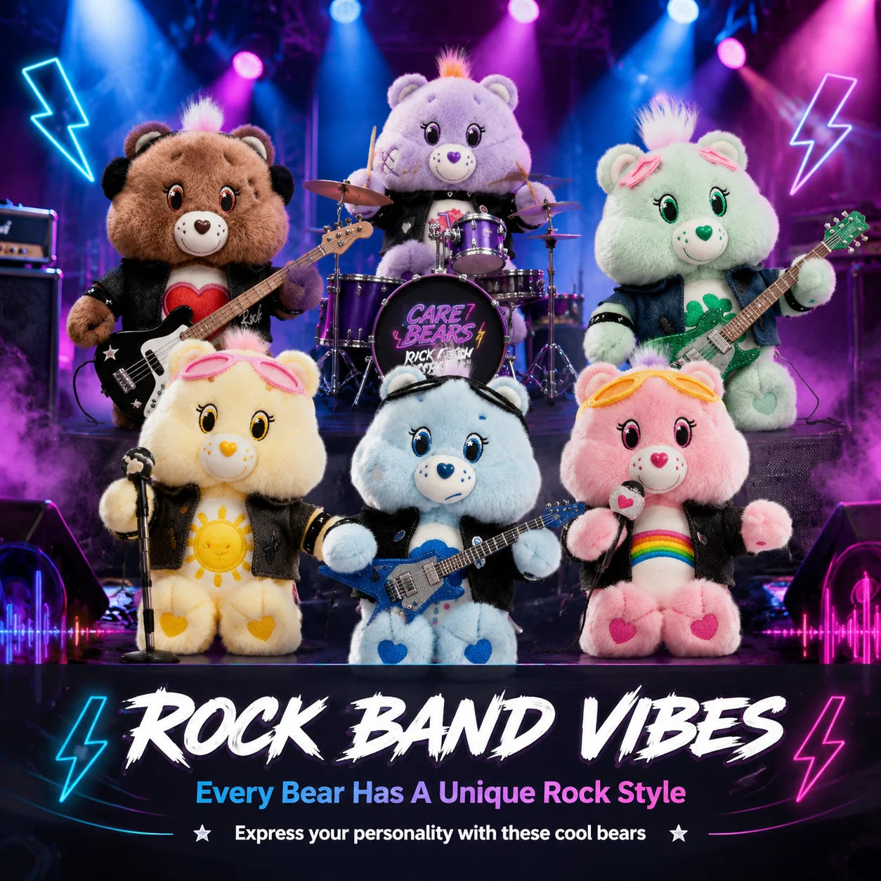 Care Bears 33cm Plush Toy Cartoon Dolls Cute Stuffed Bear Toys Denim Jacket Soft Animal Doll Gift Home Decor Ornament Collectib