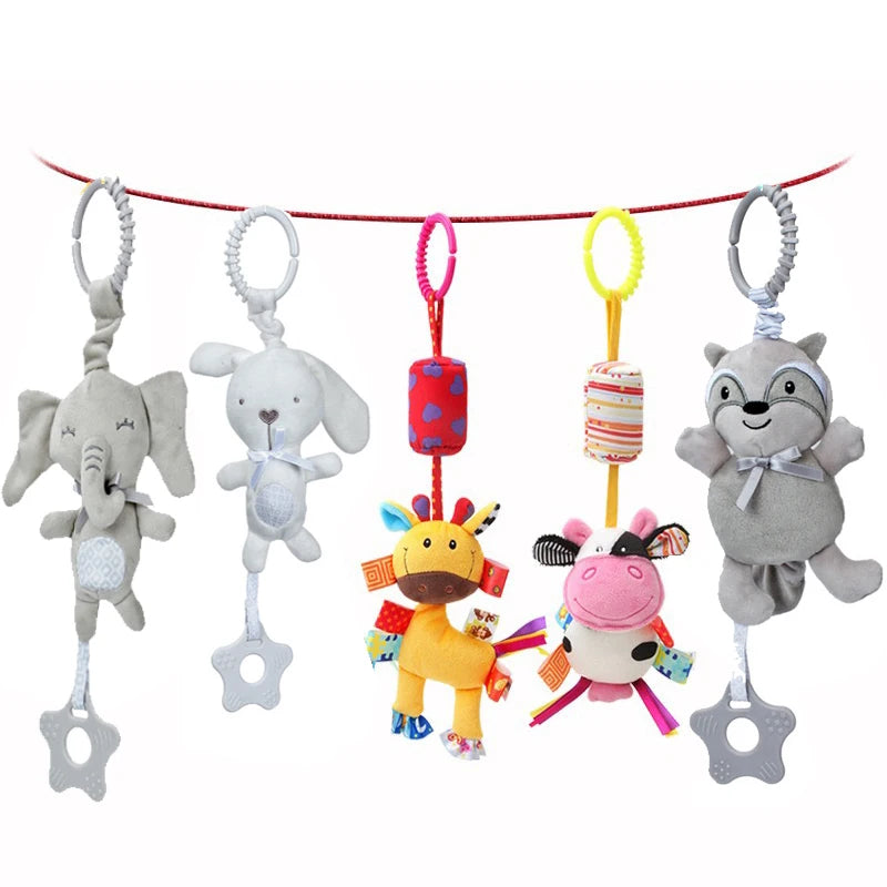 Newborn Baby Sensory Hanging Rattles Soft Early Learning Toys Kids Plush Stroller Infant Car Bed Crib with Teether for Toddlers