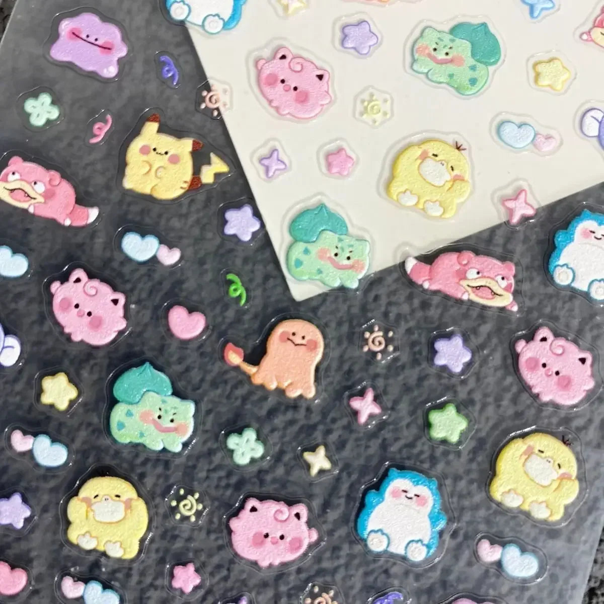 Pakem Nail Decoration Stickers Pikachu Nail Stickers 5D Embossed Nail Art Stickers Water Cup Phone Case DIY Deco Kid Girl Gift
