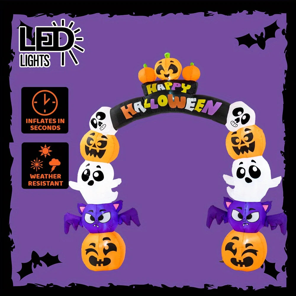 8 FT Halloween Cute Pumpkin Archway Inflatables Outdoor Decoration Archway Halloween Blow Up for Yard with Build-in LED Lights, Inflatable Arch Yard Outside Pumpkin Decor for Party, Garden