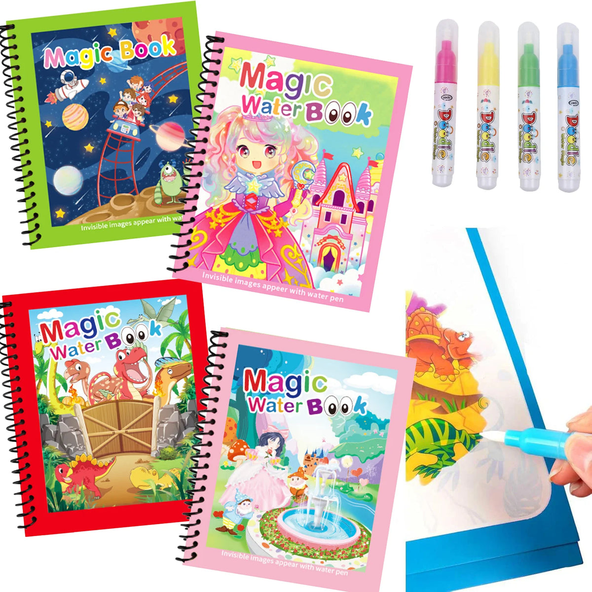NEW Children Animal Cartoon Painting Book  Magic Water Book with Water Pen for Kids Birthday Christmas New Year Gift for Kids