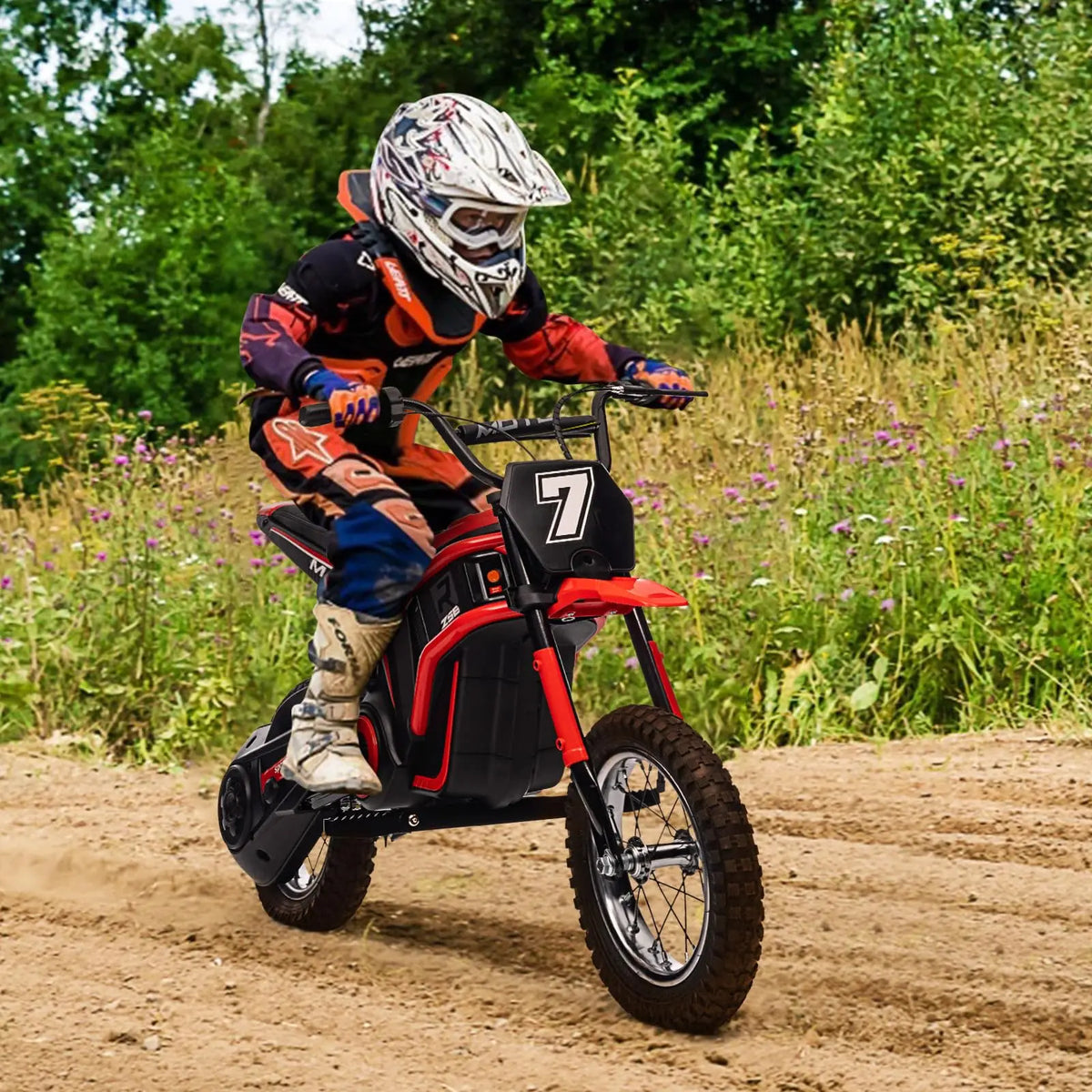 24V 350W Kids Electric Dirt Bike All Terrain Ride On Motorcycle, 3 Speeds To 14.5 MPH, 12in Tires, Suspension, 135lb Load Gift