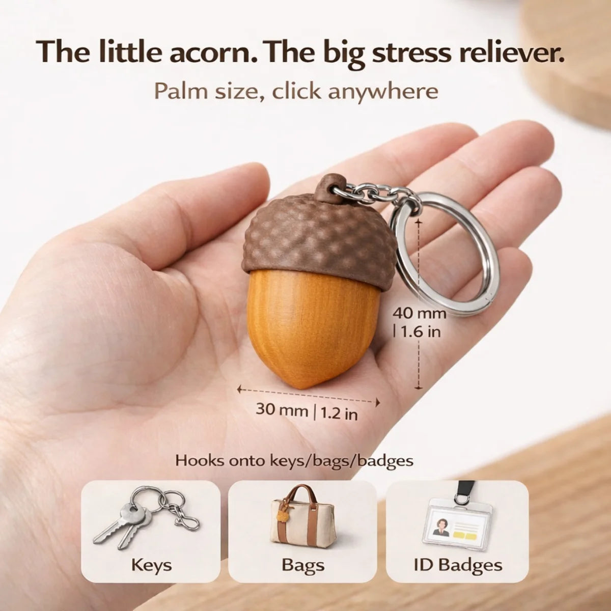 Acorn Pop Fidget Clicker Keychain Silent Stress Relief Toy Portable Key Ring Bag Charm Gift