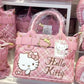 Hello Kitty Square Handbag Cute Cartoon Pink KT Large Capacity Crossbody Bag For Women Girls Daily Shopping Casual Backpack Gift