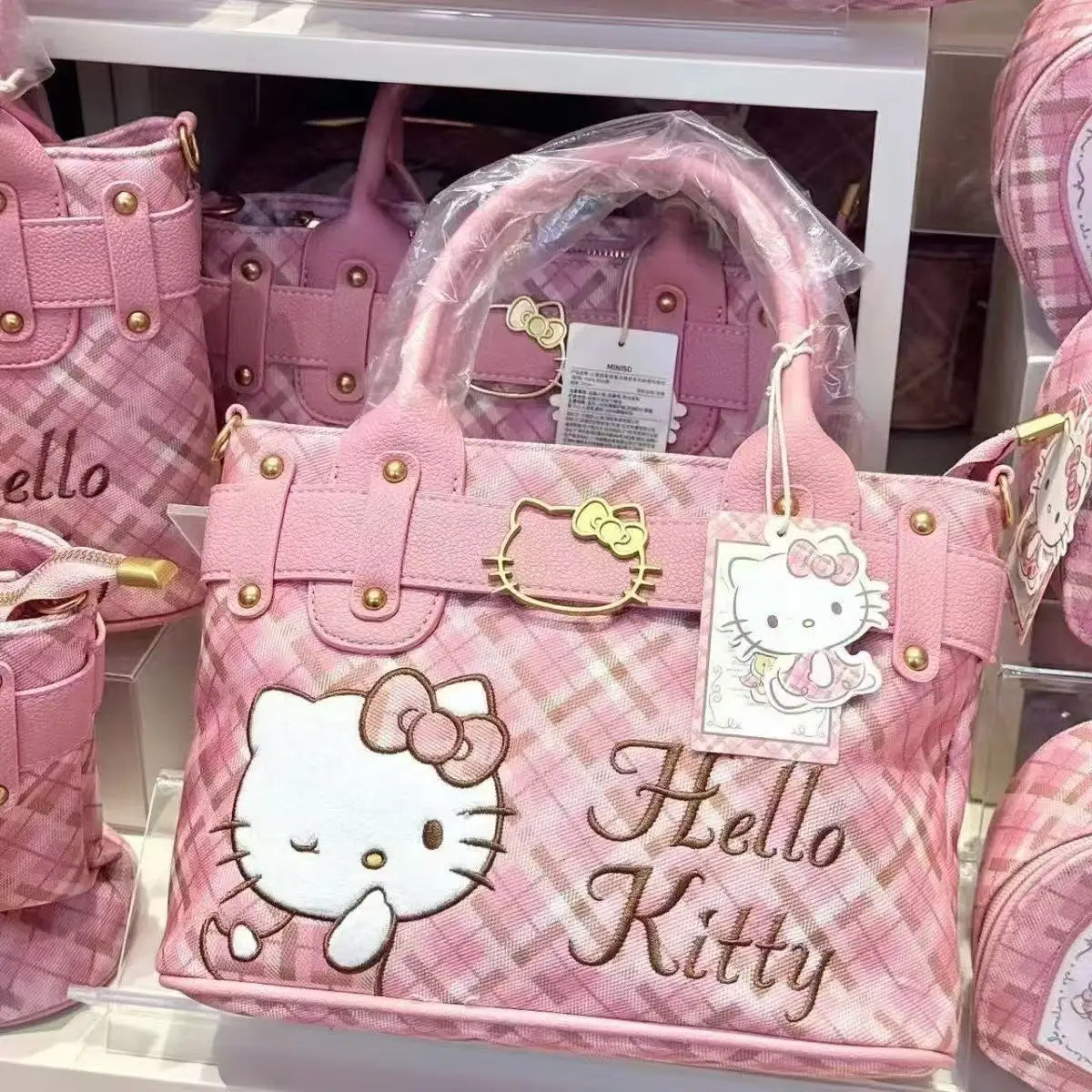 Hello Kitty Square Handbag Cute Cartoon Pink KT Large Capacity Crossbody Bag For Women Girls Daily Shopping Casual Backpack Gift