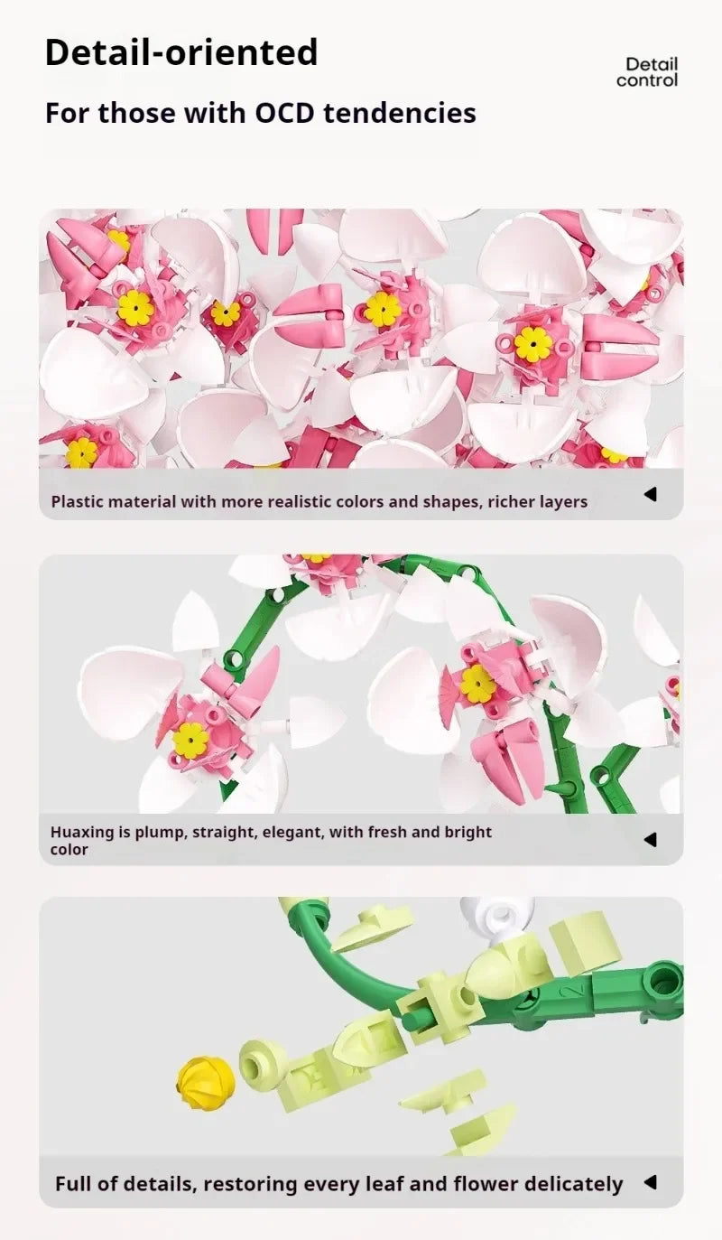 Orchid Building Blocks Flowers Bouquet Bonsai Plant Model Ornament Exquisite DIY Home Decorations Valentines Adult Child's Gifts