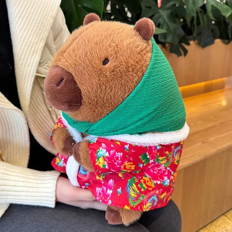 Capybara Plush Toy Cotton Jacket Doll Military Coat Cartoon Capybara Plushies Stuffed Animal Cushion Gift for Kids Girls Boys