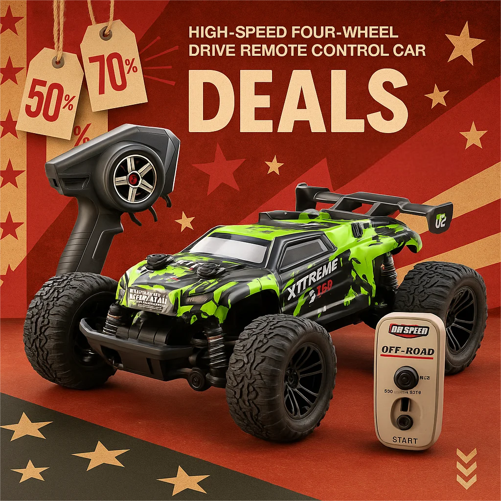 Hot RC High-Speed Off-Road Car for Kids & Adults - Alloy Green/Red, LED Headlights, Red Remote Control. Perfect for Indoor & Out