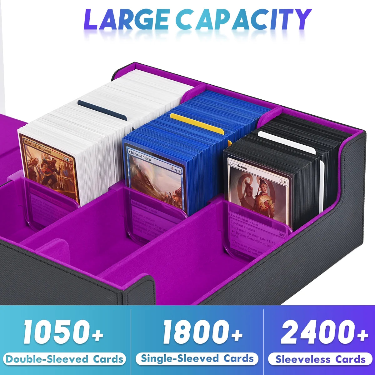 Kabinka Card Box Deck Box for MTG, Trading Card Storage Boxes for 1800+ Cards, Leather Deck Case, Deck Box for TCG Magic the Gathering Cards - Black