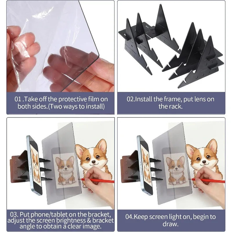 1pc Optical Tracing Drawing Board Portable Image Copy Sketch Tool PMMA Lens Phone Stand for Beginner Artist Painting