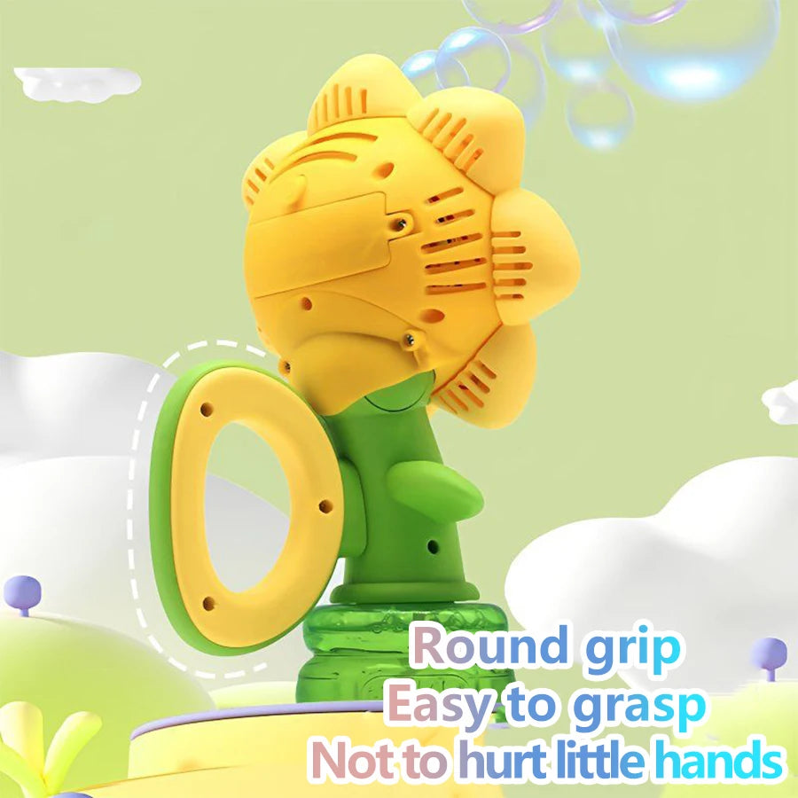 Cute Automatic Bubbles Machine Toys Seven Color Sunflower Shake Head Soap Bubbles Swing Light Blowing Handheld Bubble Kids