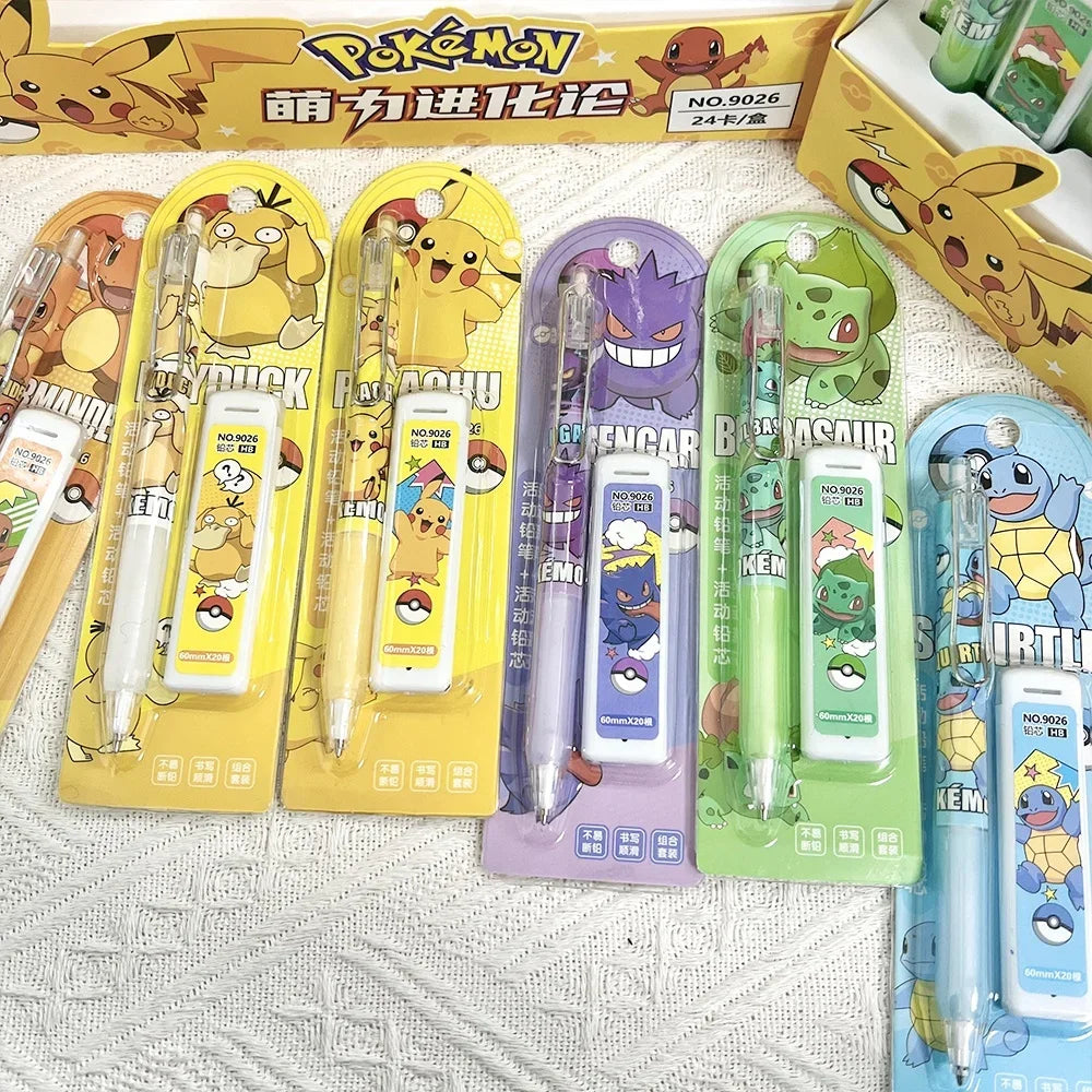 Pokemon Pikachu Mechanical Pencil Set Cartoon Squirtle Psyduck 0.5Mm Drawing Pencils School Office Study Stationery Gifts