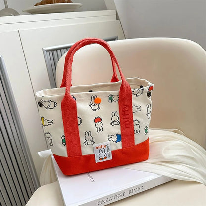 Miffy Kawaii Cartoon Rabbit Canvas Embroidery Handbag Bento Multifunctional Storage Bag Girl Gift Fashion Cute