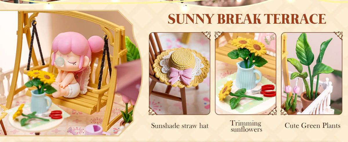 Rolife Super Creator Dollhouse Series Accessroies Sunny Break Terrace 3D Puzzle Roof Accessory for DW Series DIY Miniature House Building Model Kit